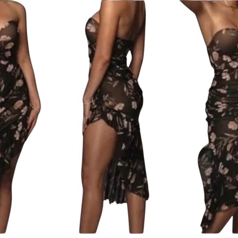 JLUXLABEL Strapless Black and Pink Dress